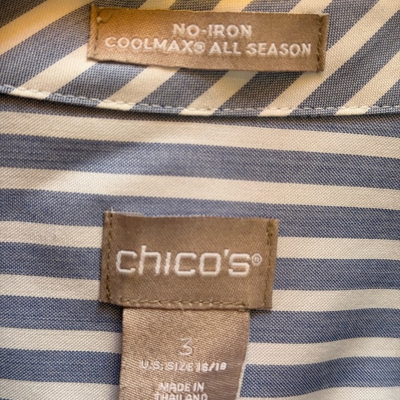Chico's Blue Striped 3/XL No Iron Button Down Shirt - Perfect Condition - Picture 4 of 5